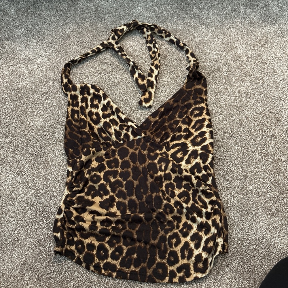 ROMWE Brown and Black Ruched Halter Tank Top